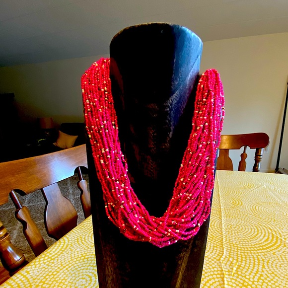 Pink speckled statement necklace adjustable - Picture 1 of 3